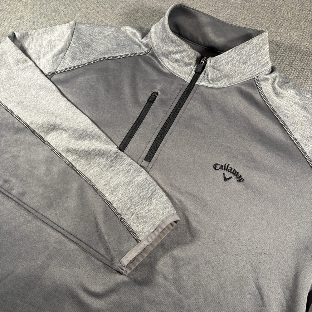 Callaway Quarter Zip Pullover Mens XL Gray Colorblock Performance Golf Sweater